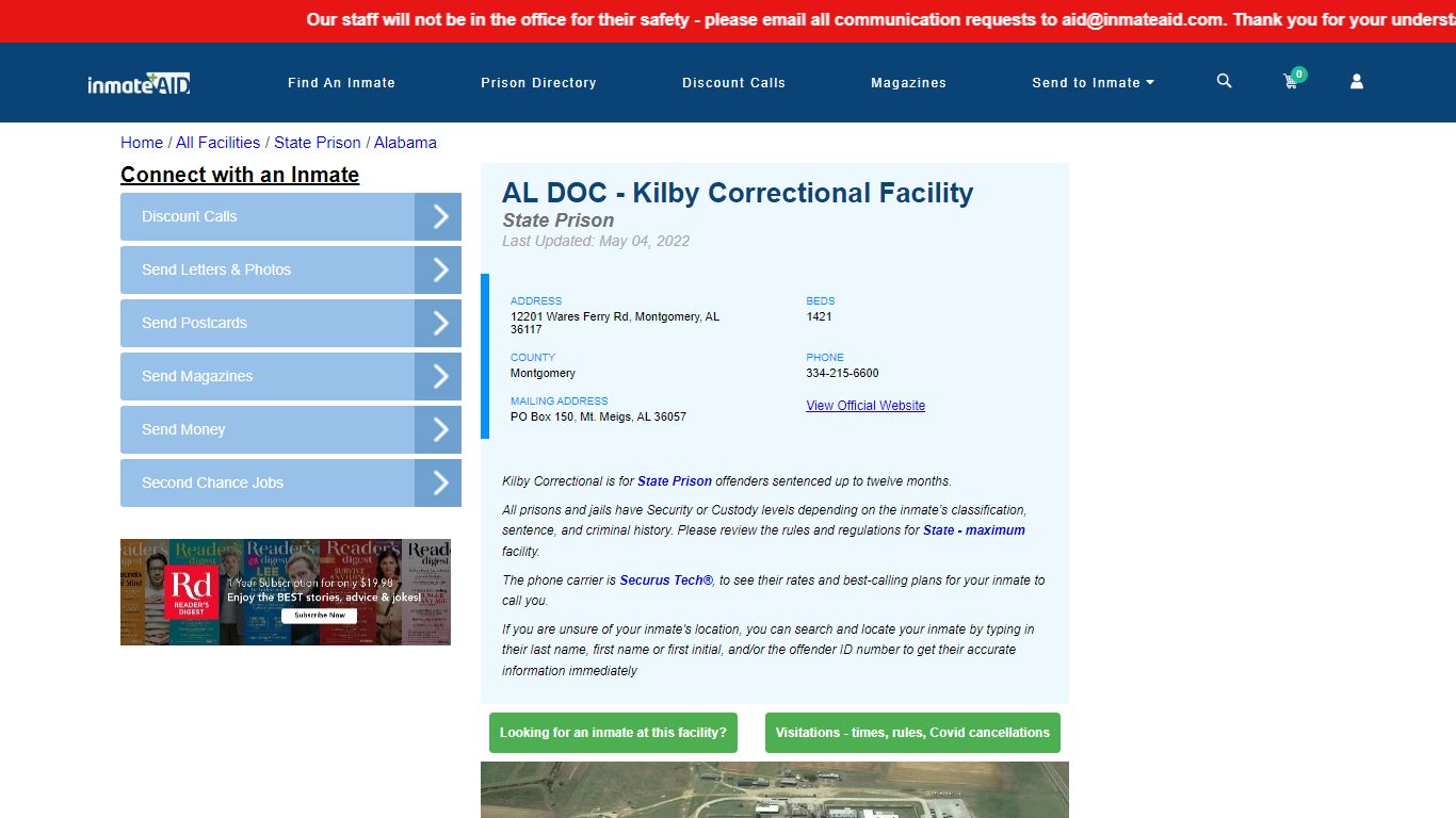 AL DOC - Kilby Correctional Facility & Inmate Search - Montgomery, AL
