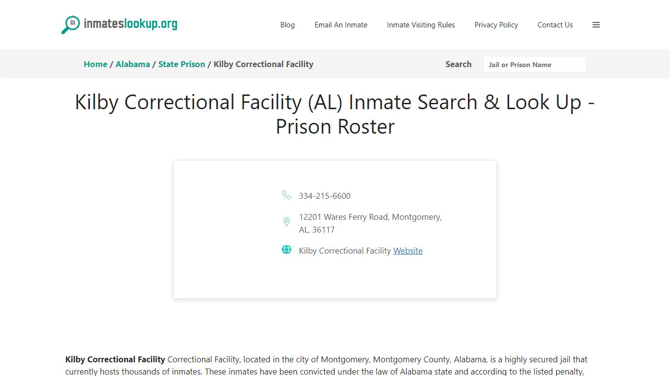 Kilby Correctional Facility (AL) Inmate Search & Look Up - Prison Roster